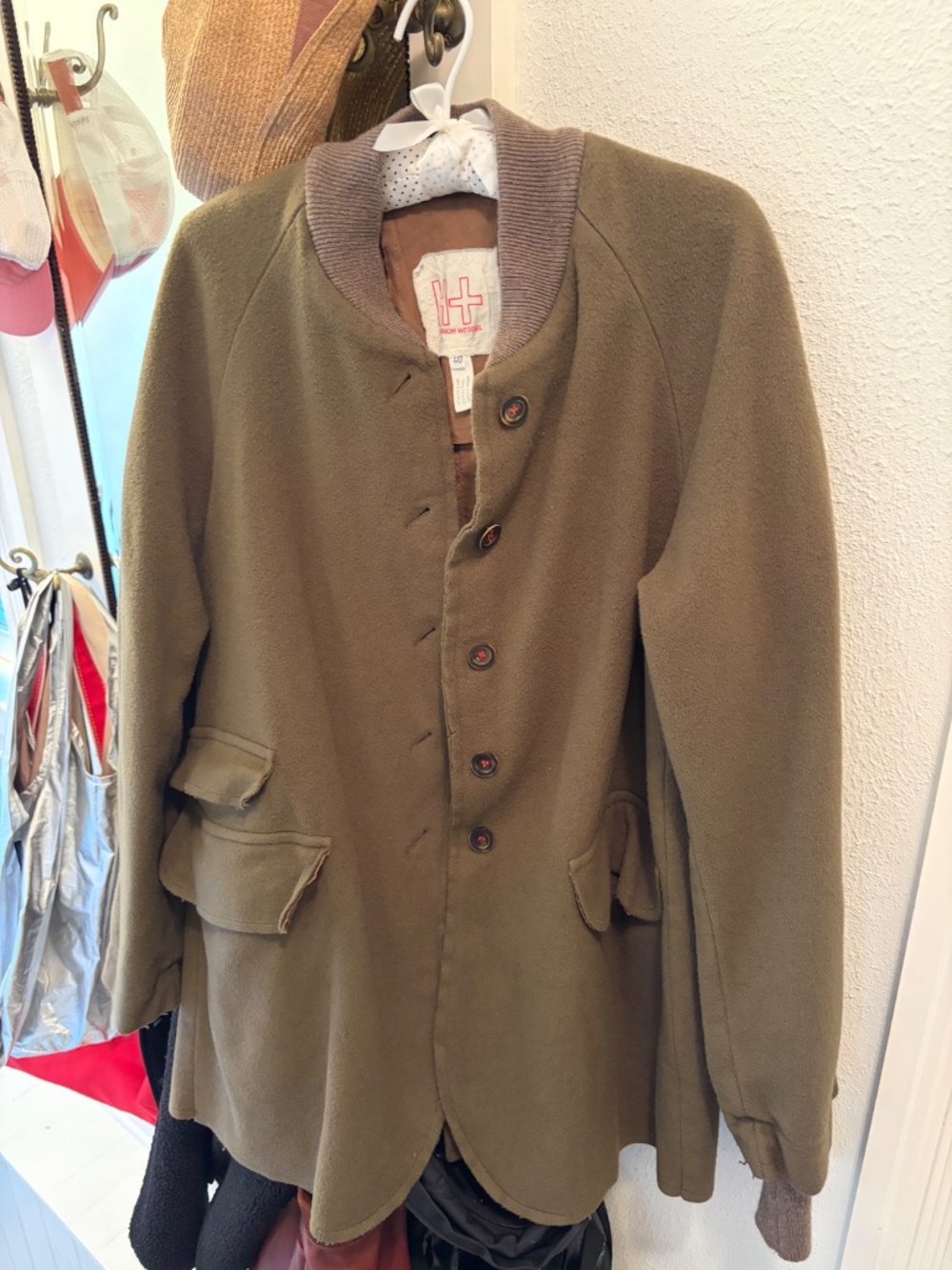 H+ Hannoh Wessel Olive Wool Jacket Coat Sz 40 Italy Avant Garde